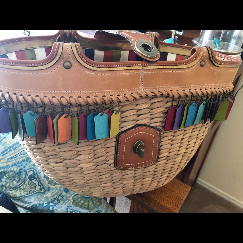 COPY - Coach straw tote with multi color Coach ta… - Picture 6 of 7